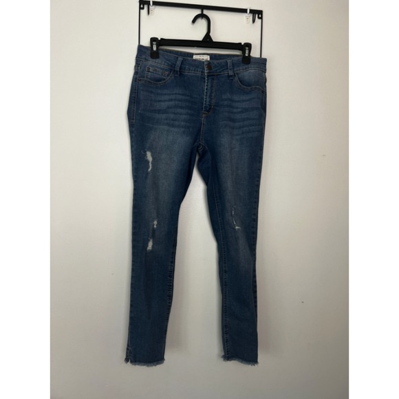 For The Republic Denim - For The Republic‎ Women Distressed Skinny Jeans Medium Wash Raw Hem Slit 8/28
